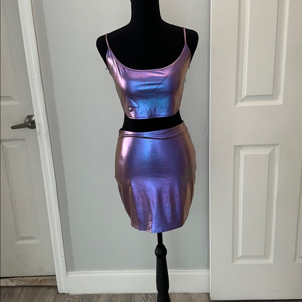 SHEIN Metallic Purple Skirt Set